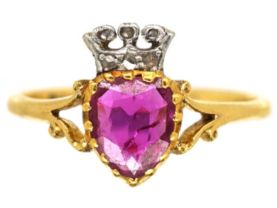 Edwardian 18ct Gold Ruby & Diamond Heart Ring