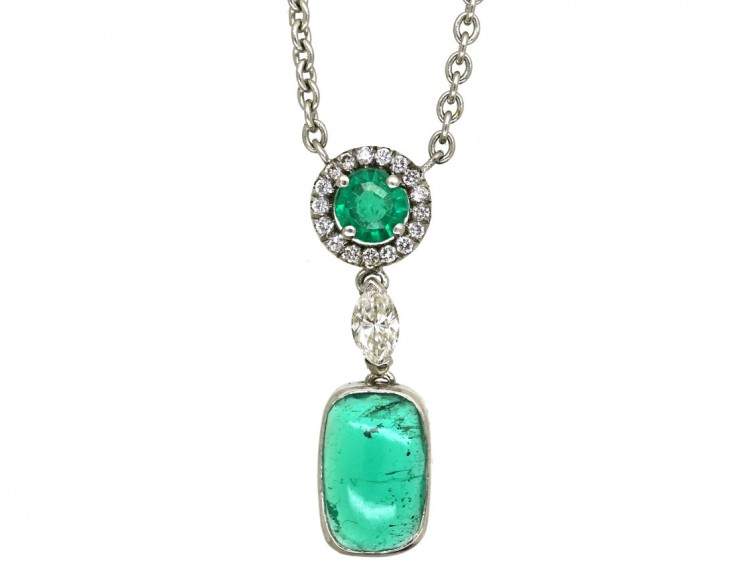 Art Deco Emerald & Diamond Pendant on Chain