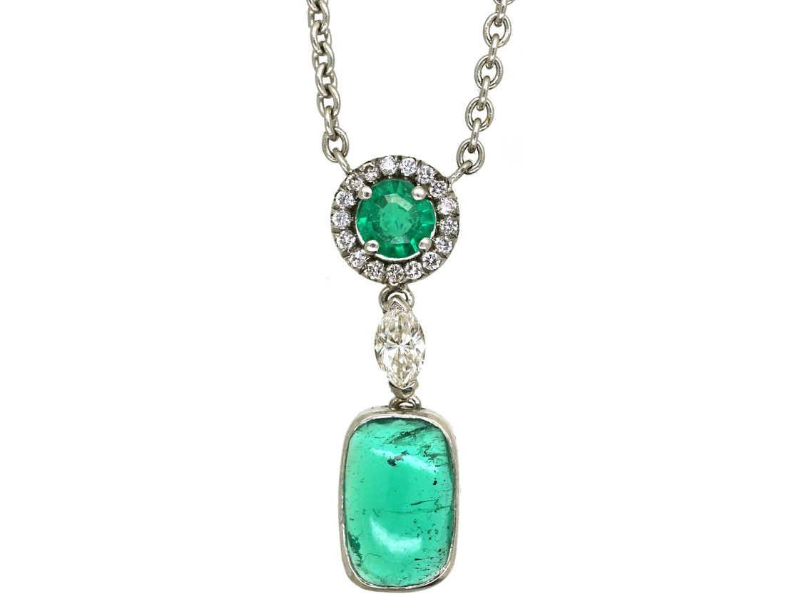 Art Deco Emerald & Diamond Pendant on Chain (10/A) | The Antique ...