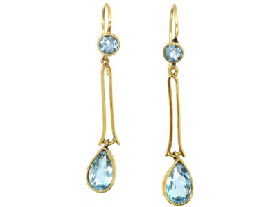 Edwardian 15ct Gold & Aquamarine Drop Earrings