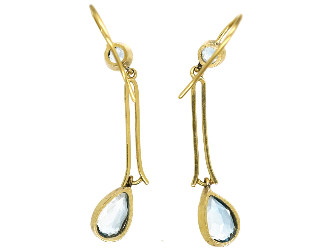 Edwardian 15ct Gold & Aquamarine Drop Earrings (7/A) | The Antique ...