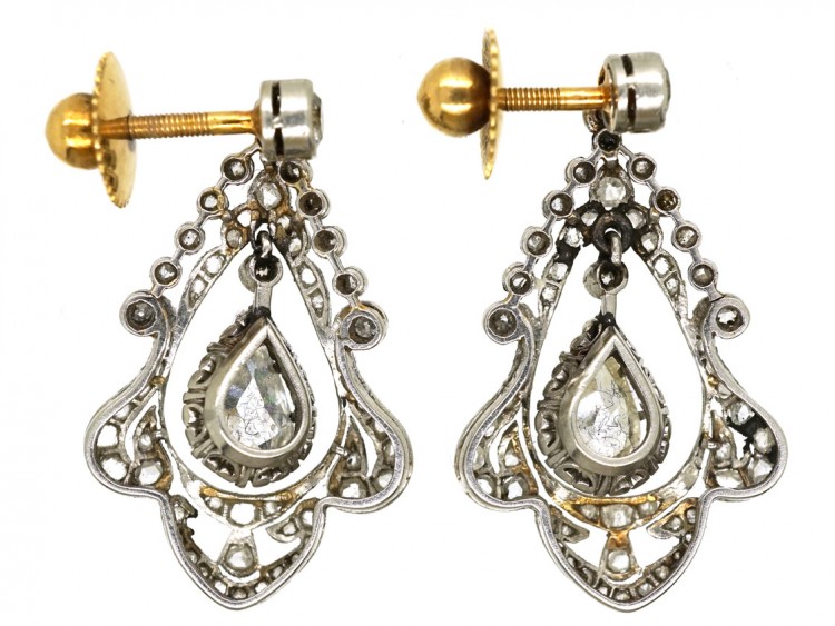 Edwardian Pear Shaped Diamond Drop Earrings