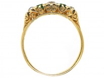 Victorian 18ct Gold, Emerald & Diamond Carved Half Hoop Five Stone Ring
