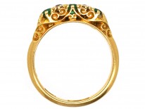 Victorian 18ct Gold, Emerald & Diamond Two Row Carved Half Hoop Ring