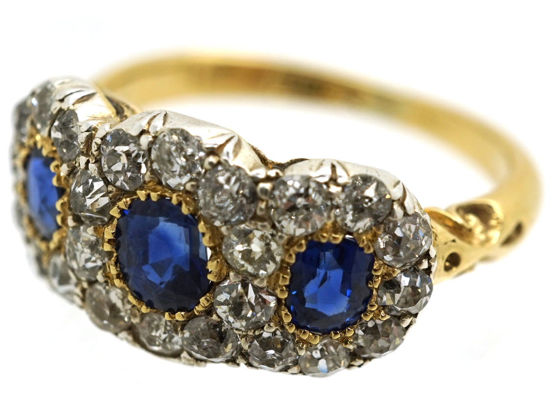 Edwardian 18ct Gold, Sapphire & Diamond Triple Cluster Ring (4/A) | The ...