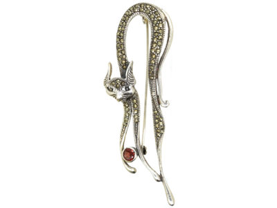 Silver & Marcasite Stylised Cat Brooch