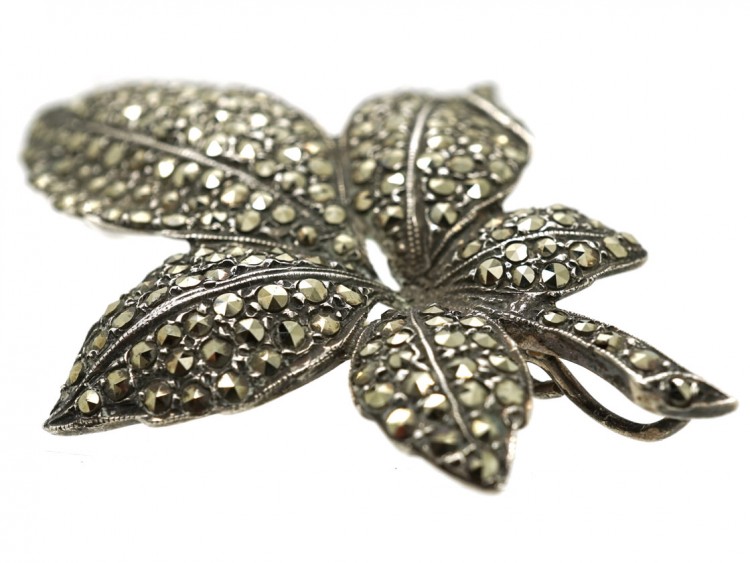 Silver & Marcasite Leaf Brooch and Pendant
