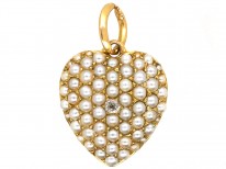 15ct Gold, Diamond & Natural Split Pearl Pave Set Heart Pendant