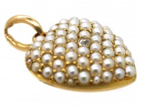 15ct Gold, Diamond & Natural Split Pearl Pave Set Heart Pendant