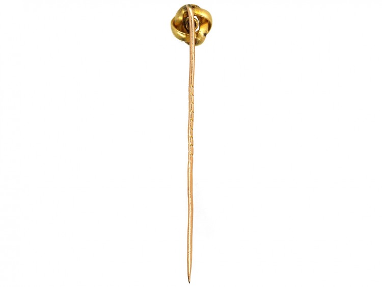 Edwardian 15ct Gold Knot Stick Pin Set With a Sapphire