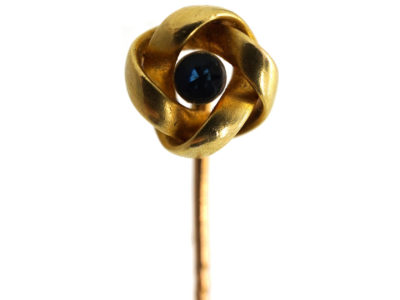 Edwardian 15ct Gold Knot Stick Pin Set With a Sapphire