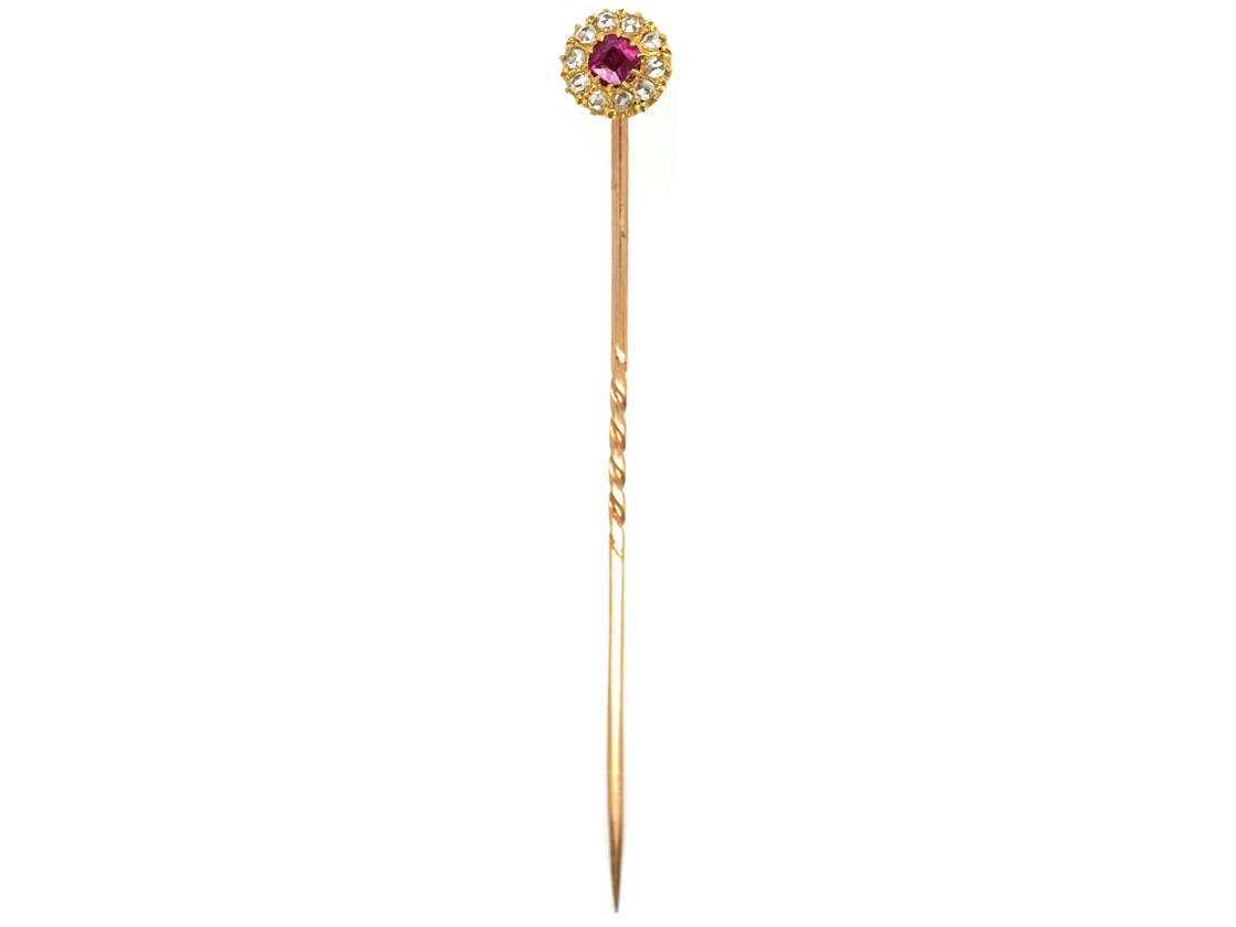 Edwardian 18ct Gold Ruby & Diamond Cluster Stick Pin (80SS) | The ...