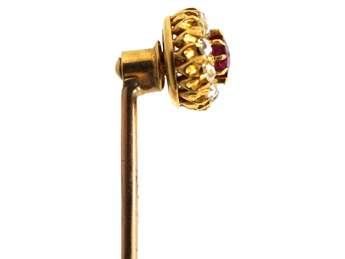 Edwardian 18ct Gold Ruby & Diamond Cluster Stick Pin (80SS) | The ...