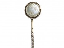 Edwardian Silver & Moonstone Man in the Moon Stick Pin