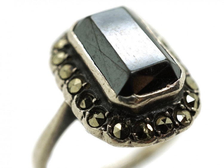 Art Deco Silver, Marcasite & Haematite Ring