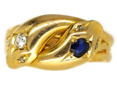 Edwardian 18ct Gold, Sapphire & Diamond Snake Ring