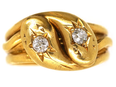 Edwardian 18ct Gold Double Snake Ring Set With Diamonds