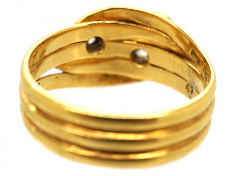 Edwardian 18ct Gold Double Snake Ring Set With Diamonds
