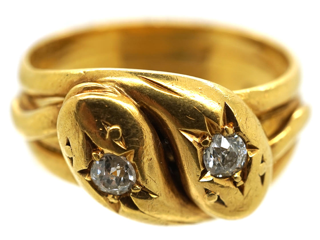 Edwardian 18ct Gold Double Snake Ring Set With Diamonds (146K) | The ...