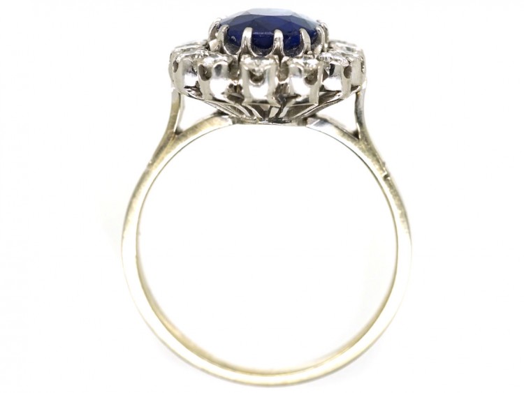18ct White Gold, Burma Sapphire & Diamond Oval Cluster Ring