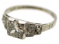 Art Deco Diamond Solitaire Ring With Diamond Set Shoulders