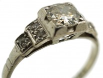 Art Deco Diamond Solitaire Ring With Diamond Set Shoulders