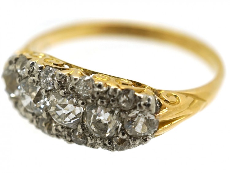 Edwardian 18ct Gold & Platinum Five Stone Diamond Cluster Ring