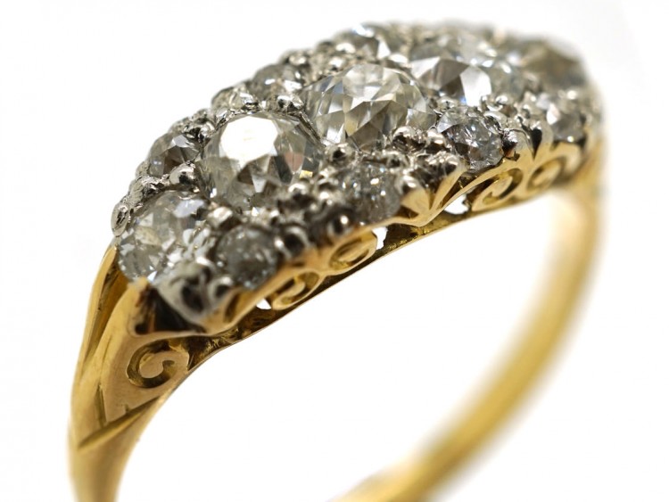 Edwardian 18ct Gold & Platinum Five Stone Diamond Cluster Ring
