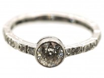 Art Deco Diamond Solitaire Ring With Diamond Set Shank