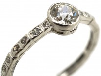 Art Deco Diamond Solitaire Ring With Diamond Set Shank
