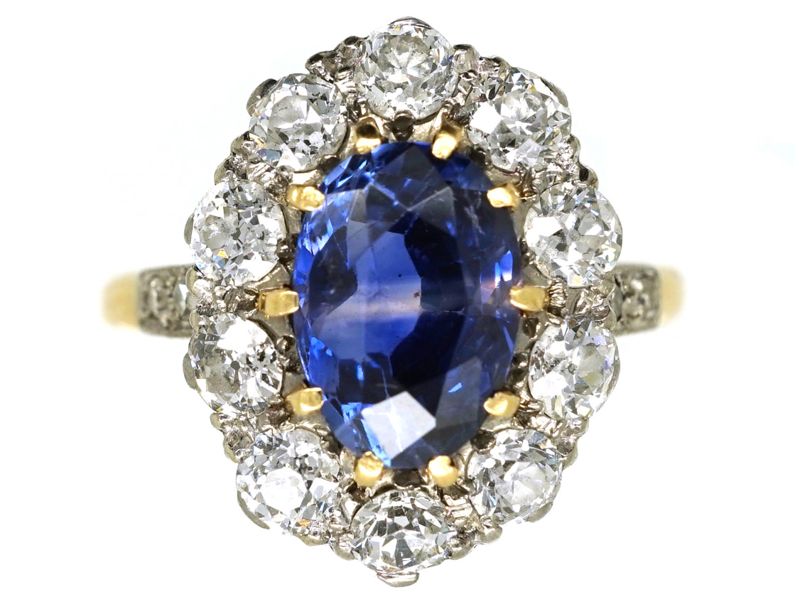 18ct Gold & Platinum, Sapphire & Diamond Oval Cluster Ring (53K) | The ...