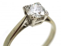 Art Deco 18ct White Gold & Platinum, Diamond Solitaire Ring in a Square Mount