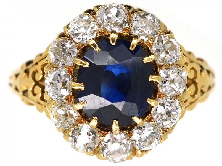 Victorian 18ct Gold, Sapphire & Diamond Oval Cluster Ring