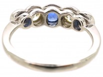 Art Deco 18ct White Gold, Ceylon Sapphire & Diamond Five Stone Ring