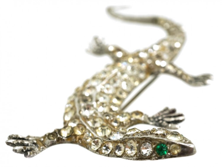 Art Deco Silver & Paste Lizard Brooch