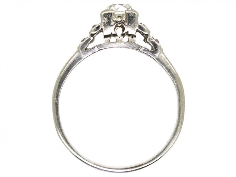 Art Deco platinum & Diamond Solitaire Ring With Diamond Set Shoulders