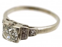 Art Deco platinum & Diamond Solitaire Ring With Diamond Set Shoulders