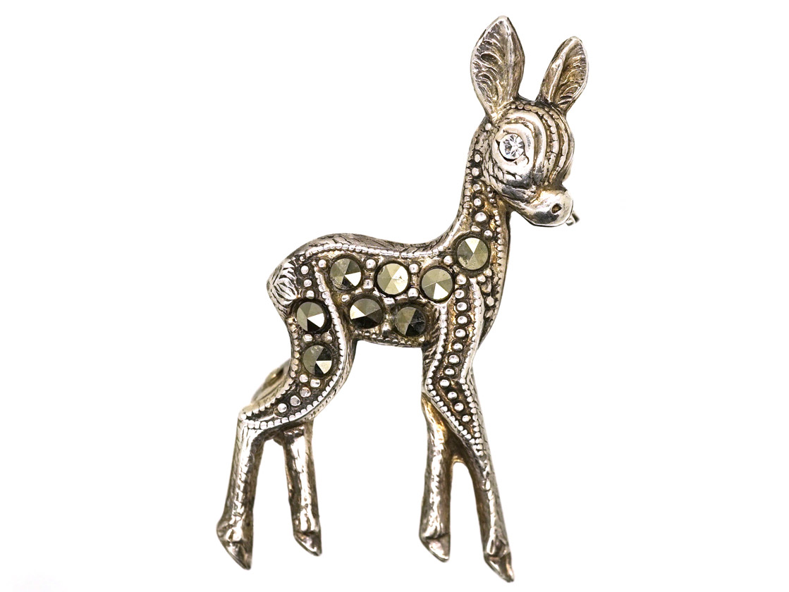 Tiny Silver & Marcasite Bambi Brooch (901H) | The Antique Jewellery Company