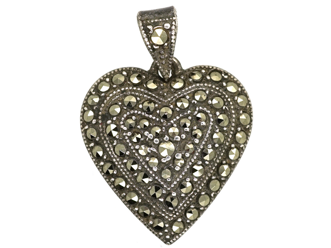 Silver & Marcasite Heart Pendant (870H) | The Antique Jewellery Company