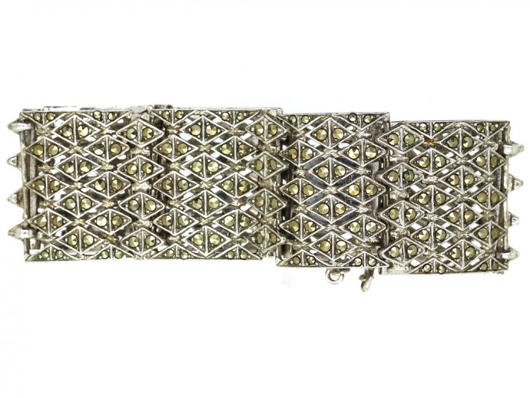 Silver & Marcasite Articulated Wide Bracelet