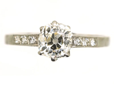 Art Deco Diamond Solitaire Ring With Diamond Set Shoulders