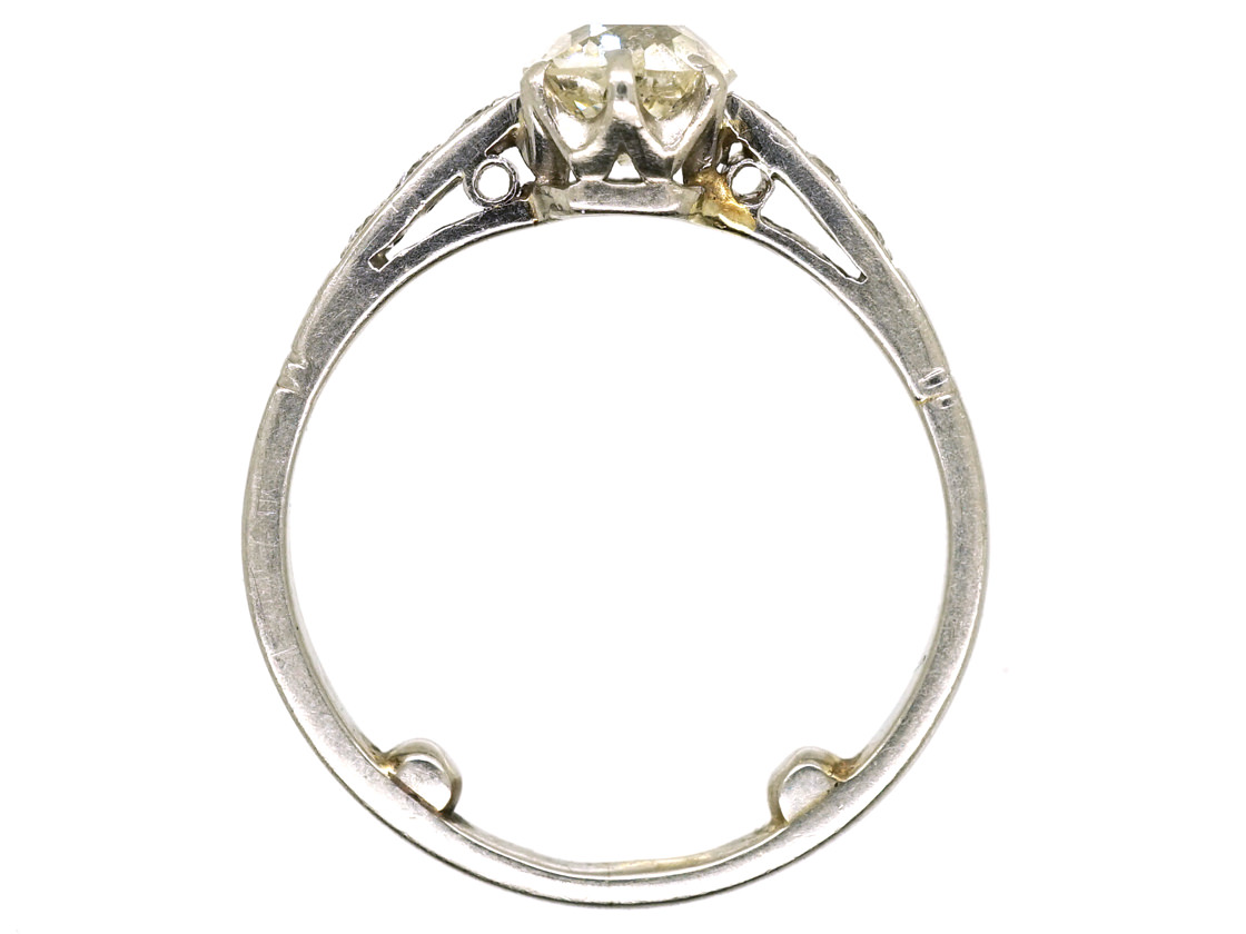 Art Deco Diamond Solitaire Ring With Diamond Set Shoulders (164K) | The ...