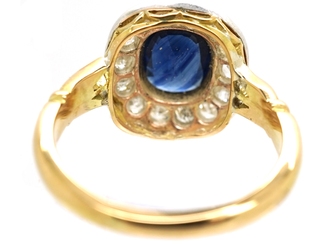 Edwardian 18ct Gold & Platinum, Sapphire & Diamond Cluster Ring (27K ...