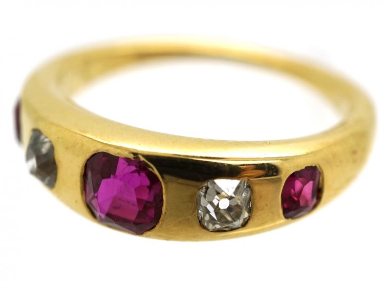 Victorian 18ct Gold Ruby & Diamond Rub Over Ring