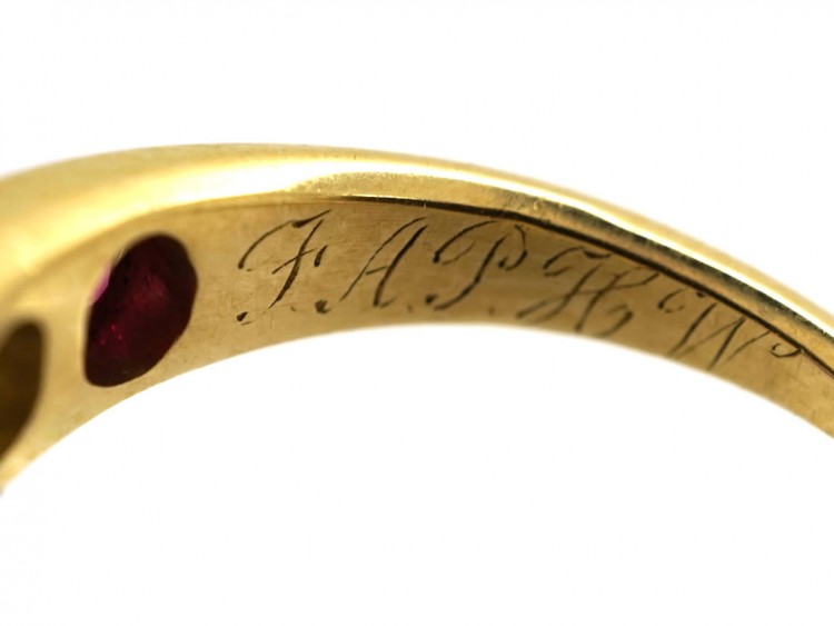 Victorian 18ct Gold Ruby & Diamond Rub Over Ring