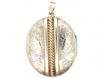 Silver Engraved & Striped Oval Locket