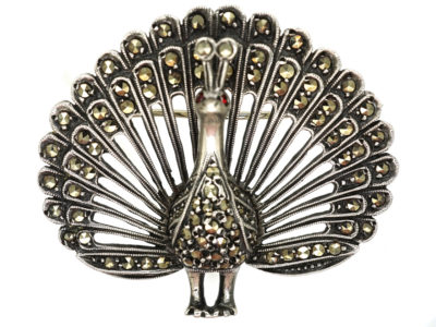 Silver & Marcasite Peacock Brooch