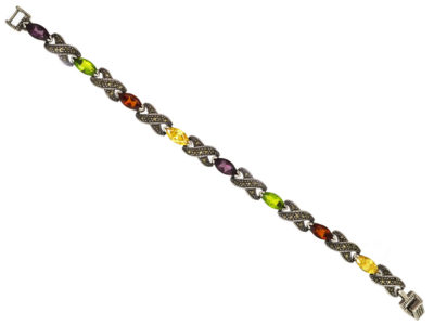 Multi Stone Silver & Marcasite Bracelet