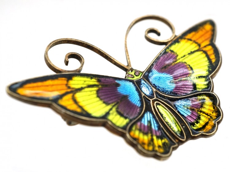 Silver Gilt & Enamel Butterfly Brooch By David Andersen