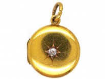 Edwardian 18ct Gold Round Locket Set With A Diamond